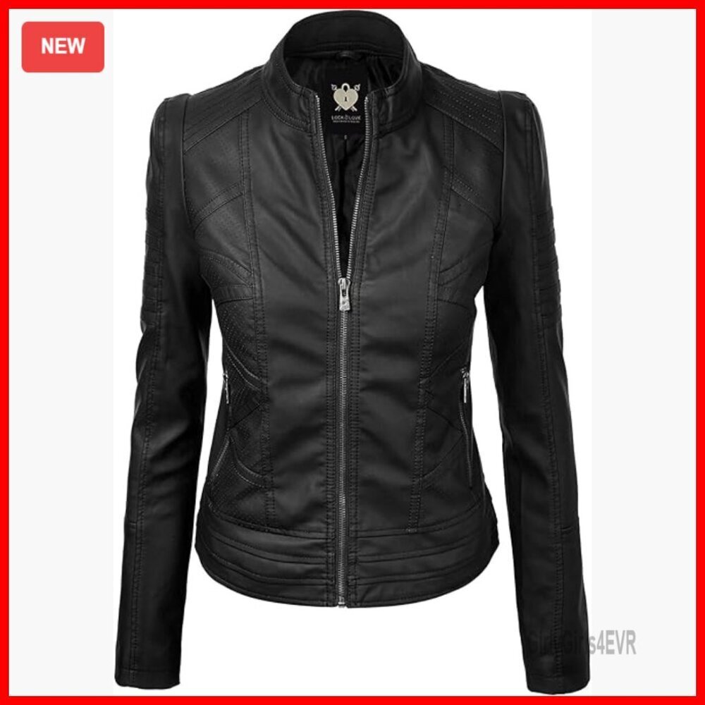 Faux Leather Moto Jacket with Removable Hood, Slim Fit, Zippered Pockets